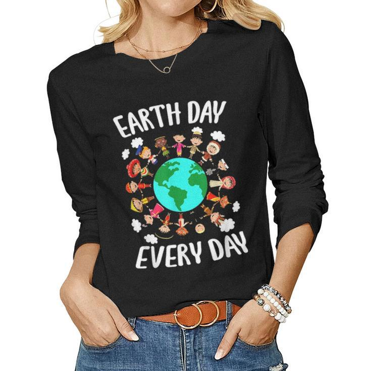 Earth Day Everyday All Human Races To Save Mother Earth 2021 Women Graphic Long Sleeve T-shirt