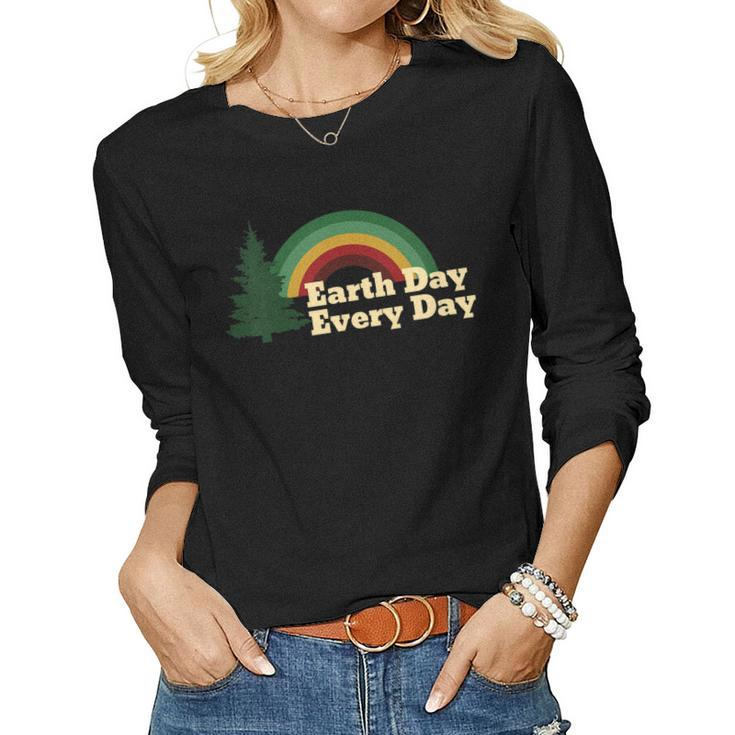Earth Day Everyday Rainbow Pine Tree Shirt Women Long Sleeve T-shirt