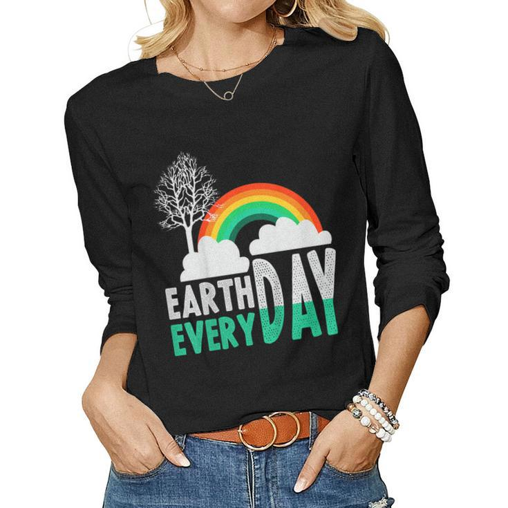 Earth Day Everyday Rainbow Tree T Shirt Women Long Sleeve T-shirt