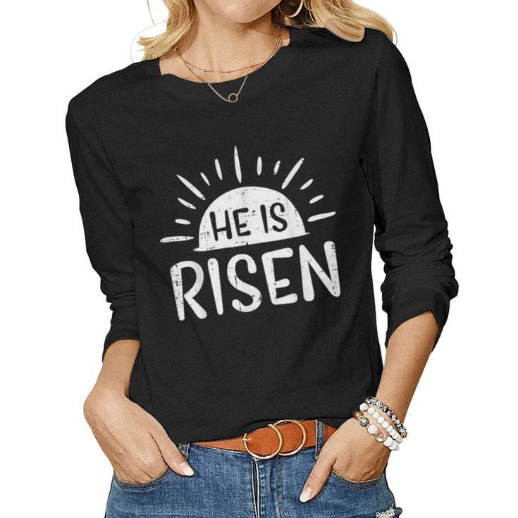 Easter Christian He Is Risen Sun Resurrection Men Women Kids Women Long Sleeve T-shirt