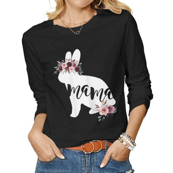 Womens Easter For Mom Mama Bunny Flower Crown Women Long Sleeve T-shirt