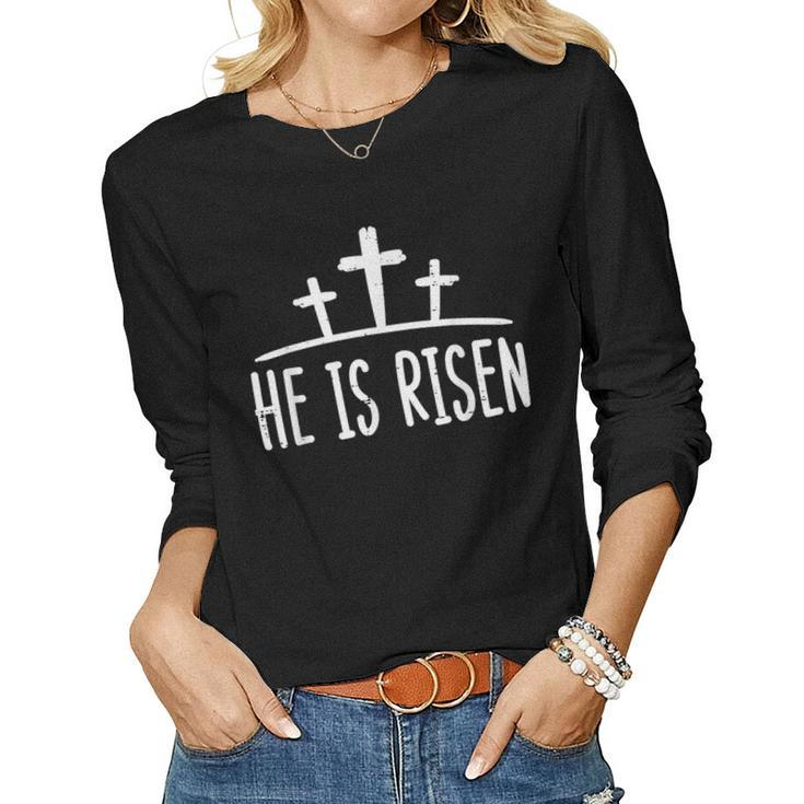 Easter He Is Risen Cross Religious Christian Men Women Kids Women Long Sleeve T-shirt