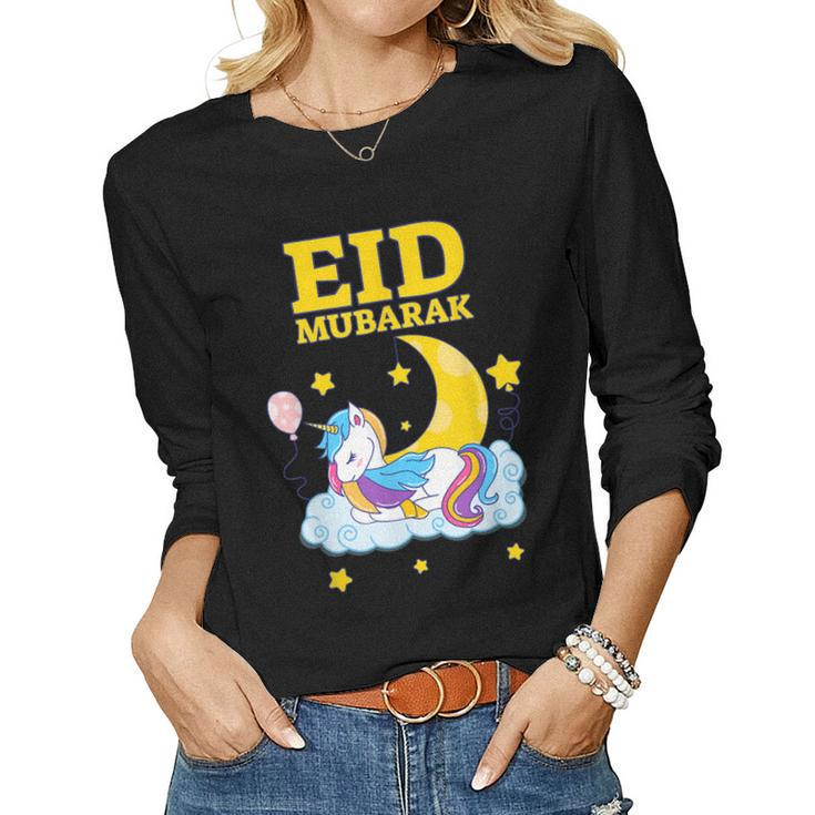 Eid Mubarak Present For Kids Mom Girls Eid Mubarak Unicorn Women Long Sleeve T-shirt