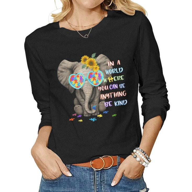 Elephant Autism  Be Kind Autism Awareness Girls Boys  Women Graphic Long Sleeve T-shirt
