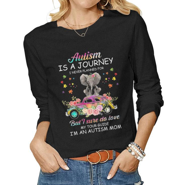 Elephant Riding Truck Funny Autism Awareness Gift For Mom Women Graphic Long Sleeve T-shirt