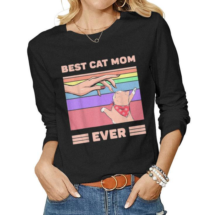 Ever Bump Fit Mothers Day Gift Women Vintage Best Cat Mom Women Graphic Long Sleeve T-shirt