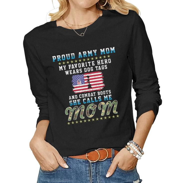 My Favorite Hero Wears Dog Tags &Combat Bootsproud Army Mom Women Long Sleeve T-shirt