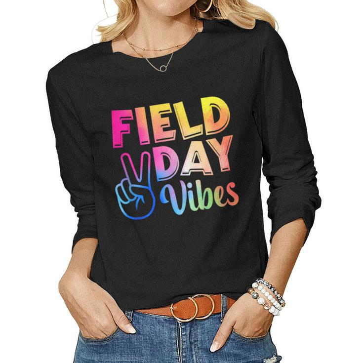 Field Day Vibes Funny  For Teacher Kids Field Day 2023  Women Graphic Long Sleeve T-shirt
