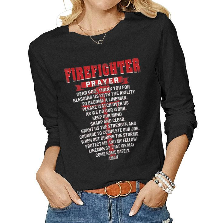 Firefighters Prayer Funny Christian Firemans Dad Husband  Women Graphic Long Sleeve T-shirt
