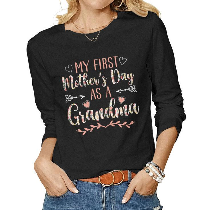 Womens My First As A Grandma 2023 Grandma Women Long Sleeve T-shirt