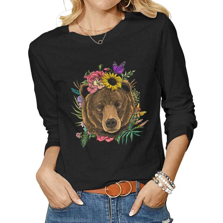 Floral Bear Spring Nature Bear Lovers Women Long Sleeve T-shirt