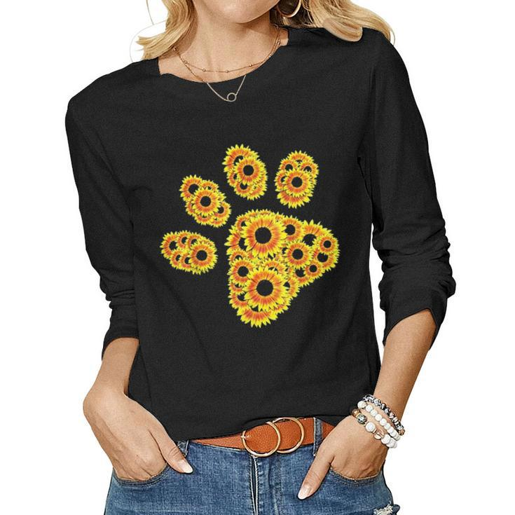 Flower Mom Pet Paw Print Of Sunflower Cat Or Dog Paw Women Graphic Long Sleeve T-shirt