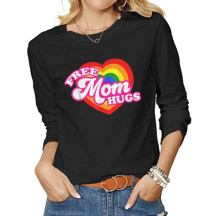 Free Mom Hugs With Rainbow Flag Heart For Women Lgbtq Women Long Sleeve T-shirt