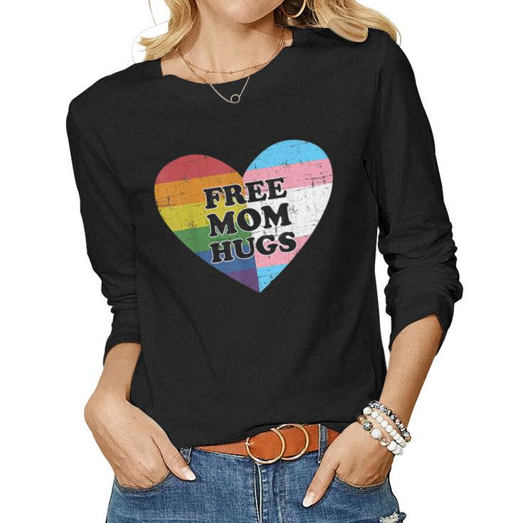 Free Mom Hugs With Rainbow And Transgender Flag Heart Women Long Sleeve T-shirt