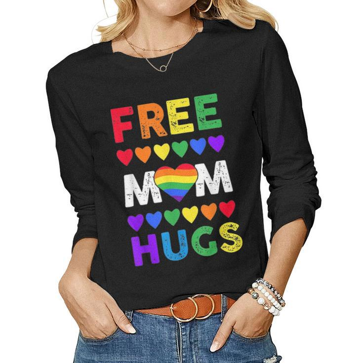 Free Mom Hugs T Rainbow Heart Lgbt Pride Month Women Graphic Long Sleeve T-shirt