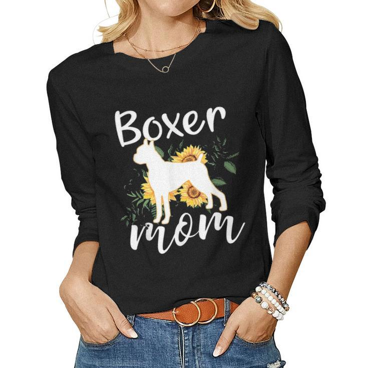 Funny Boxer Mom Sunflower Dog Lovers Mothers Day Gift Women Graphic Long Sleeve T-shirt