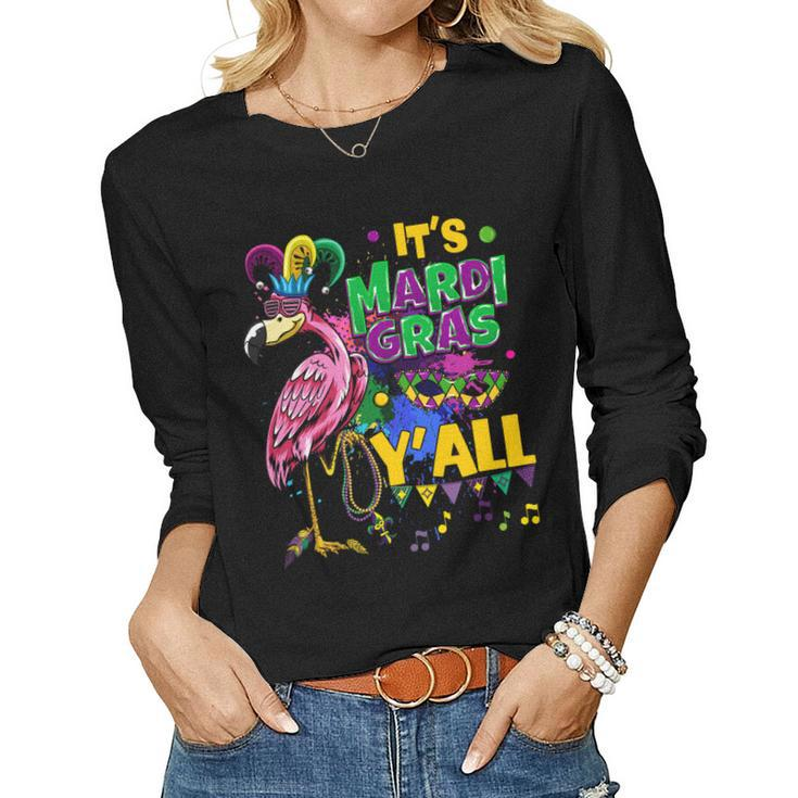 Funny Carnival Party Gift Idea Flamingo Mardi Gras   V6 Women Graphic Long Sleeve T-shirt