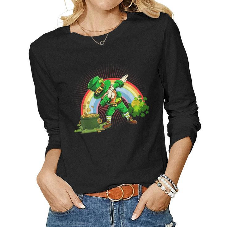 Funny Dabbing Leprechaun St Patricks Day Kids Men Women  Women Graphic Long Sleeve T-shirt