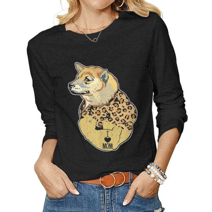 Funny Leopard Dog Shiba Mom Costume Mothers Day Gift Women Graphic Long Sleeve T-shirt