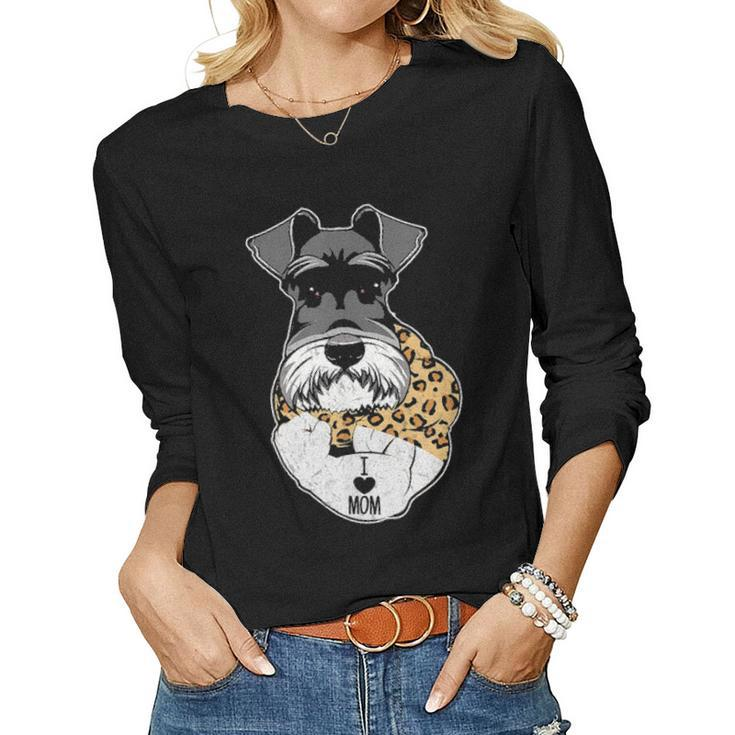 Funny Leopard Schnauzer Mom Costume Mothers Day Gift Women Graphic Long Sleeve T-shirt