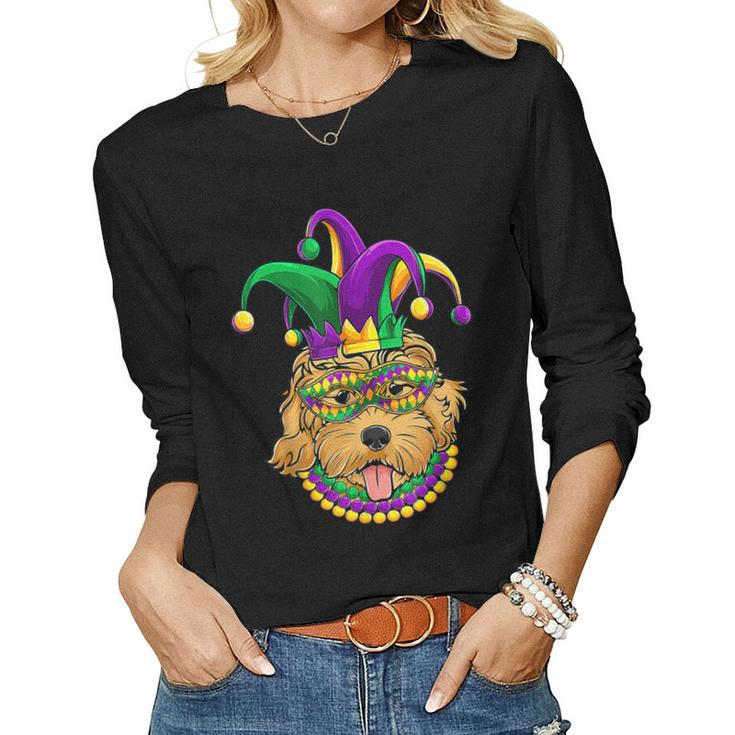 Funny Mardi Gras Dog Apparel Golden Doodle Dog Mom Dad  V2 Women Graphic Long Sleeve T-shirt