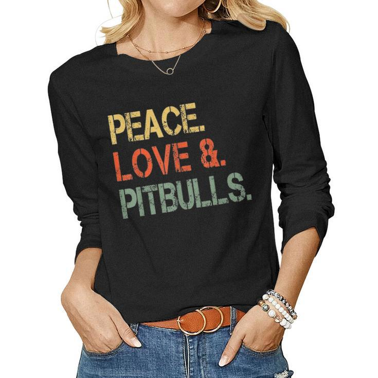 Funny Peace Love Pitbulls  Pittie Mom Gifts Pibbles Dad Women Graphic Long Sleeve T-shirt