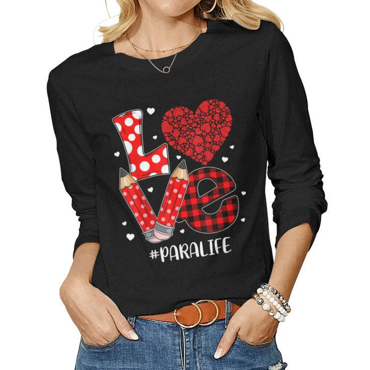 Funny Plaid Heart Love Para Life Valentine Day Christmas  Women Graphic Long Sleeve T-shirt