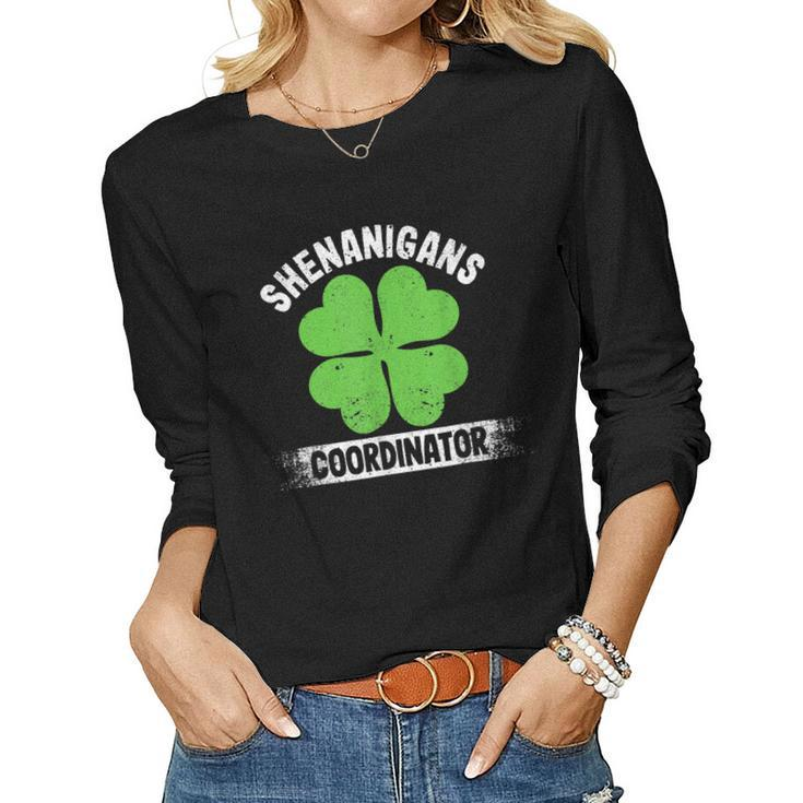 Funny Teacher St Patricks Day Irish Shenanigans Coordinator  Women Graphic Long Sleeve T-shirt