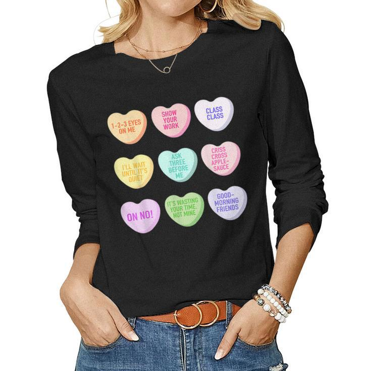 Funny Teacher Valentines Day Conversation Heart School  V2 Women Graphic Long Sleeve T-shirt