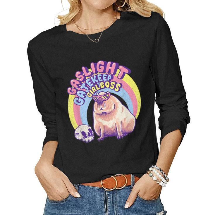 Gaslight Gatekeep Girlboss Capybara Momcore Karen Sunglasses Women Long Sleeve T-shirt