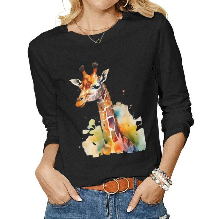 Giraffe Watercolor Women Long Sleeve T-shirt
