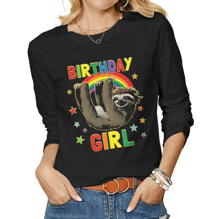 Girl Birthday Sloth B Day Party Kids Gift Idea Sloth Lovers Women Graphic Long Sleeve T-shirt