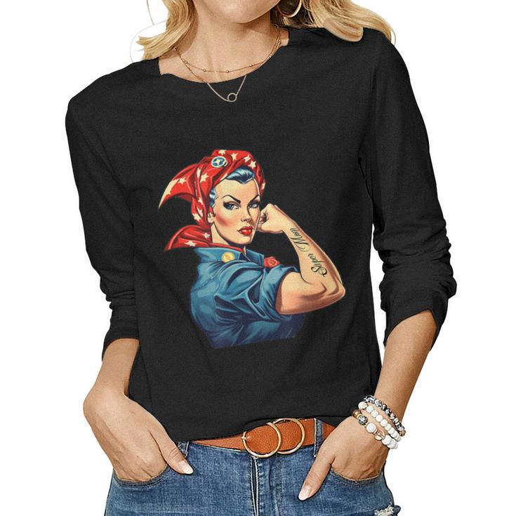 Girl Power We Can Do It Rosie The Riveter Woman Super Mom  Women Graphic Long Sleeve T-shirt