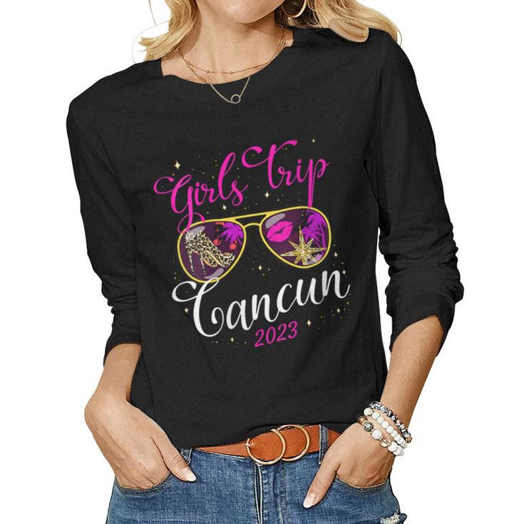 Womens Girls Trip Cancun 2023 Vacation For Women Weekend Birthday V2 Women Long Sleeve T-shirt