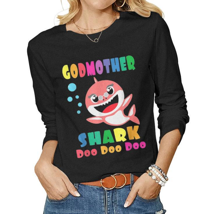 Godmother Shark  Funny Mothers Day Gift For Womens Mom Women Graphic Long Sleeve T-shirt
