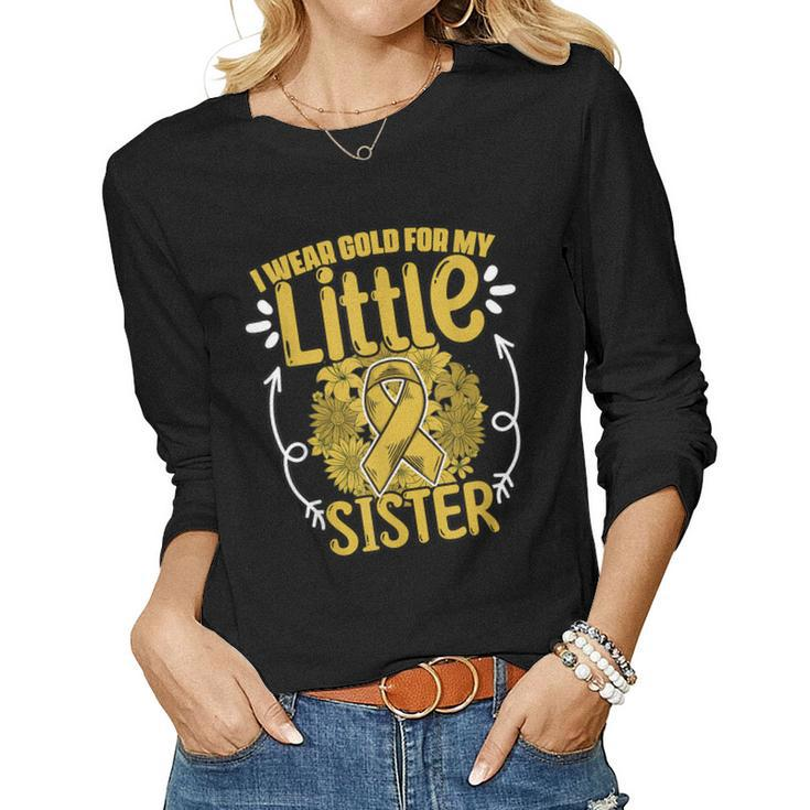 Gold For Little Sister Gold Ribbon Childhood Cancer Women Long Sleeve T-shirt