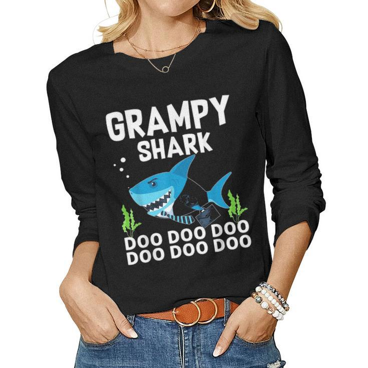 Grampy Shark  Fathers Day Gift From Wife Son Daughter Women Graphic Long Sleeve T-shirt