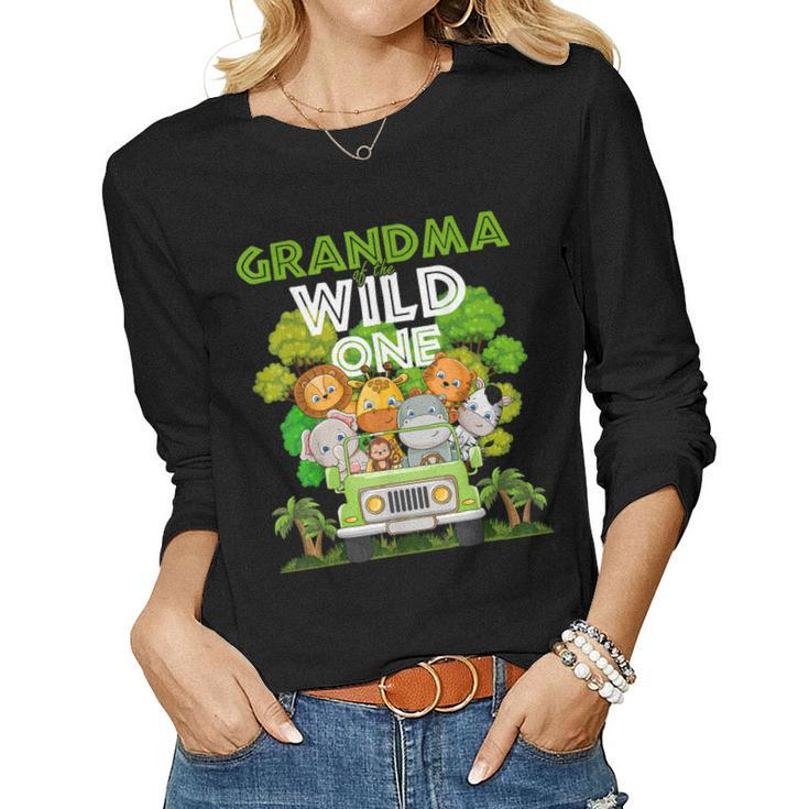 Grandma Of The Wild One Zoo Truck Birthday Safari Jungle Women Long Sleeve T-shirt