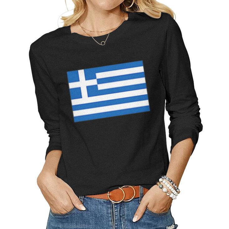 Greece Women Men Kids Left Chest Greek Flag Souvenir Women Long Sleeve T-shirt