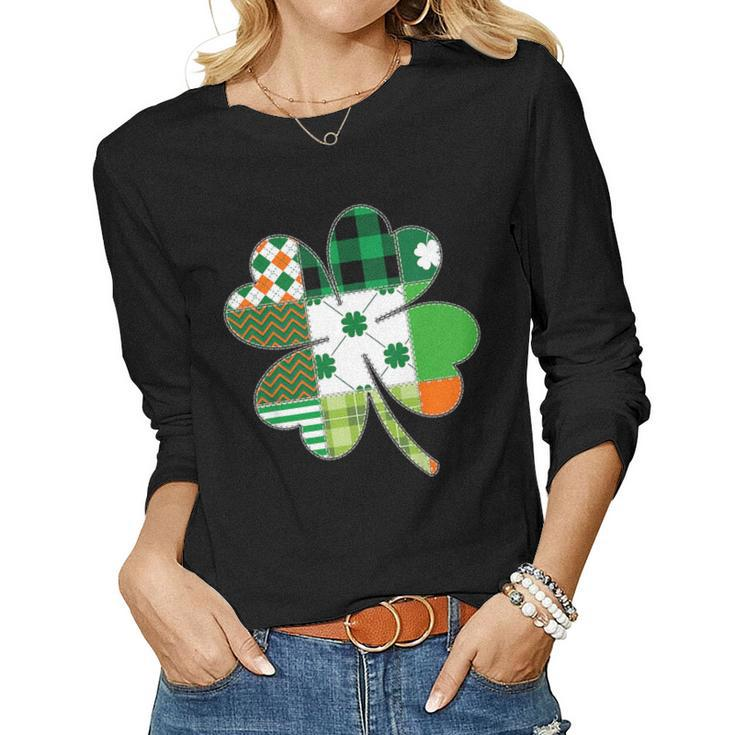 Green Plaid St Patricks Day Shirt Girls Shamrock Womens Women Long Sleeve T-shirt