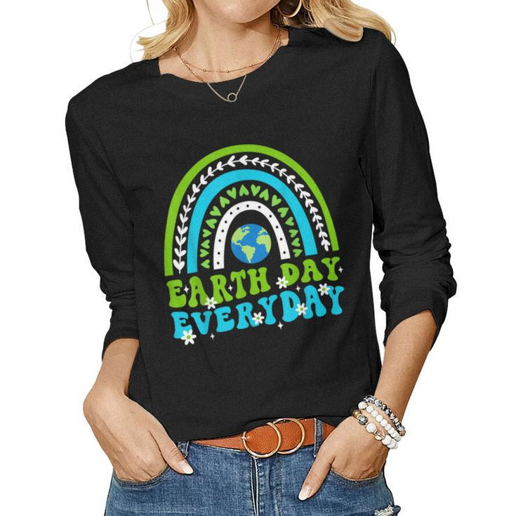 Groovy Earth Day Save Our Home Go Planet Rainbow Earth Women Long Sleeve T-shirt
