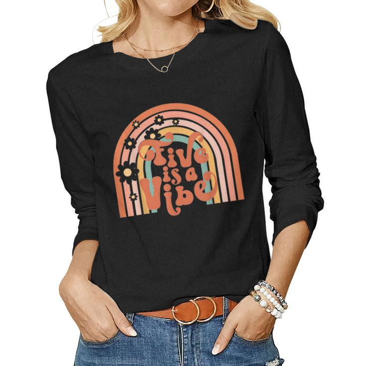 Groovy Five Is A Vibes 5Th Birthday Hippie 70S Boho Rainbow  Women Graphic Long Sleeve T-shirt