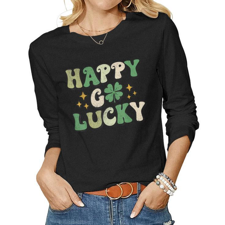 Groovy Happy Go Lucky St Patricks Day Men Women Kids  Women Graphic Long Sleeve T-shirt