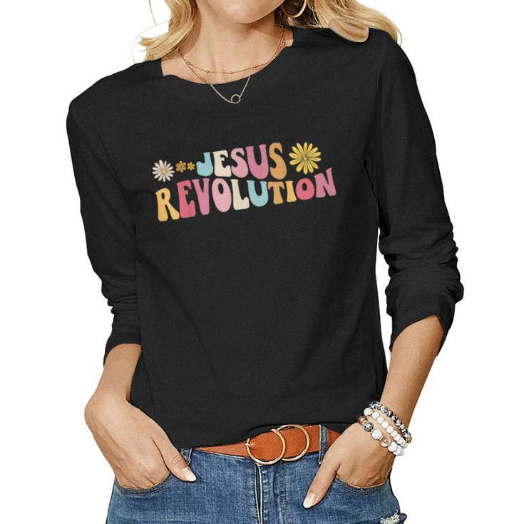 Groovy Retro Jesus Revolution Love Like Jesus Christian Women Long Sleeve T-shirt