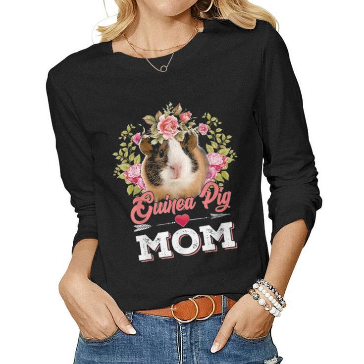 Guinea Pig Mom  Floral Arrow Mothers Day Gift Women Graphic Long Sleeve T-shirt