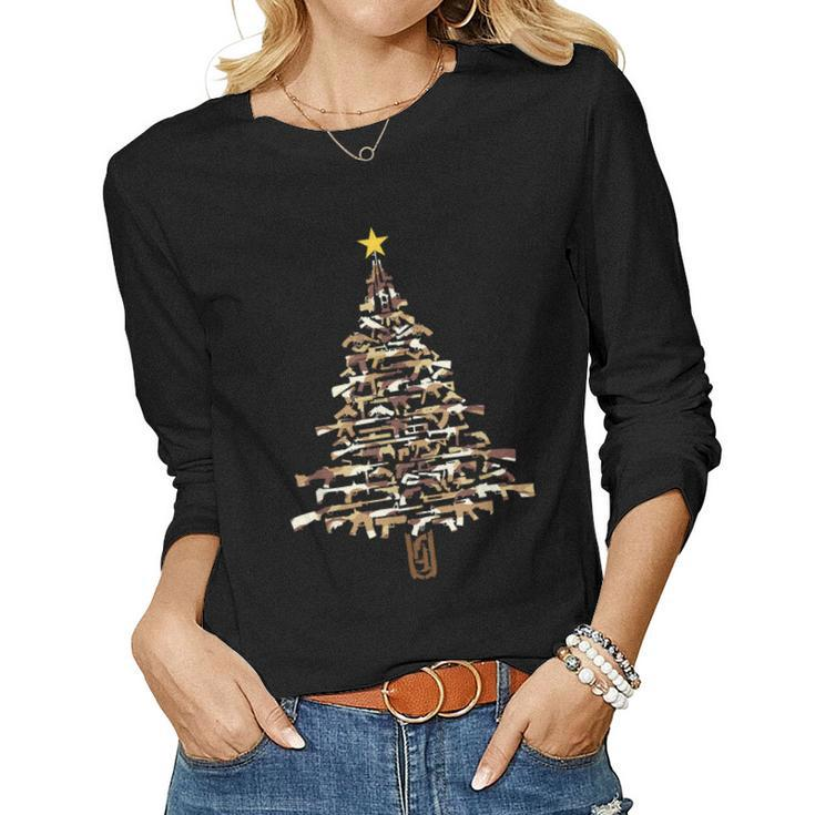 Guns Christmas Tree - Camo Print Xmas Gift For Gun Lover  Women Graphic Long Sleeve T-shirt