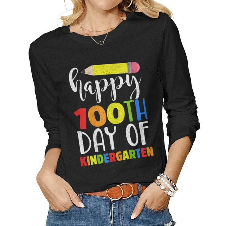 Happy 100Th Day Of Kindergarten Shirt For Teacher Or Child V2 Women Long Sleeve T-shirt