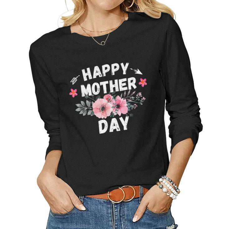 Happy 2023 Cute Floral For Women Mom Grandma Women Long Sleeve T-shirt