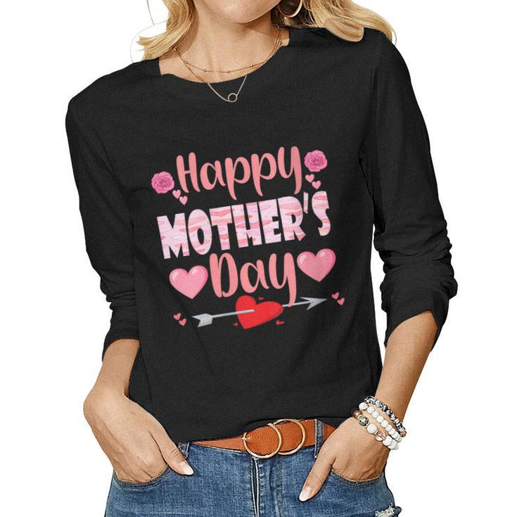 Womens Happy 2023 Cute Floral For Women Mom Grandma Women Long Sleeve T-shirt