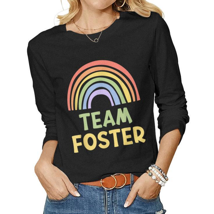 Happy Colorful Team Foster Rainbow Pride Green Yellow Women Long Sleeve T-shirt